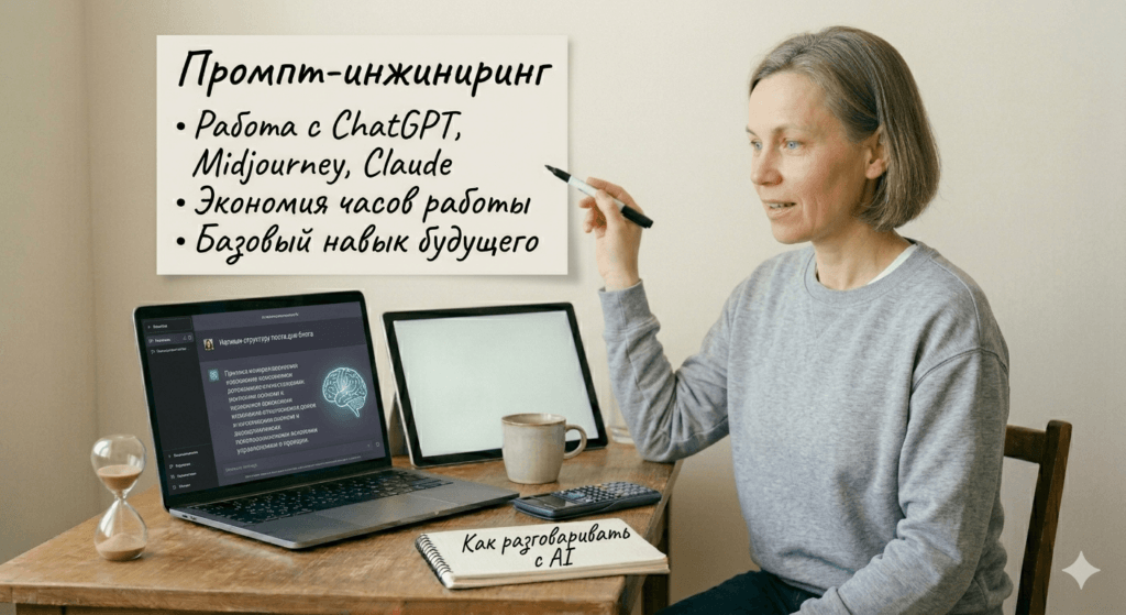 1. Промпт-инжиниринг

Умение эффективно работать с AI-инструментами (ChatGPT, Midjourney, Claude) становится базовым навыком. Специалисты, которые умеют "разговаривать" с AI, экономят часы работы.