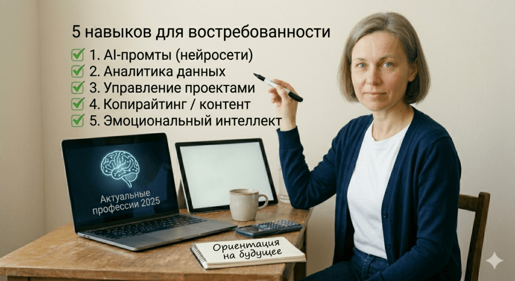 
5 навыков, которые сделают вас востребованным специалистом в нынешние реалии
Ориентация на актуальные профессии: AI-промты,аналитика и другие.