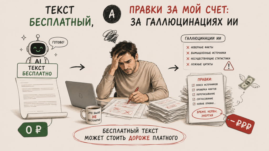 Текст бесплатный, а правки — за мой счёт: как я потерял 12 000 ₽ на галлюцинациях ИИ