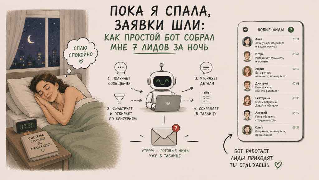 Пока я спала, заявки шли: как простой бот собрал мне 7 лидов за ночь