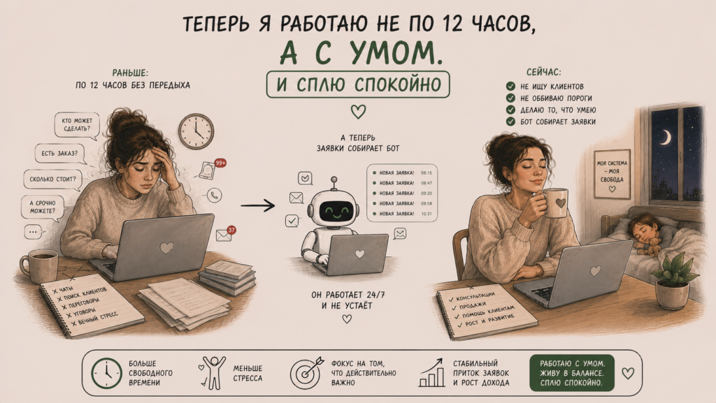 «Теперь я работаю не по 12 часов, а с умом. И сплю спокойно»