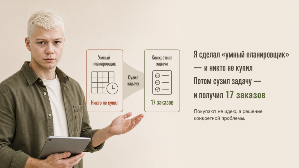 Я сделал «умный планировщик» — и никто не купил. Потом сузил задачу — и получил 17 заказов