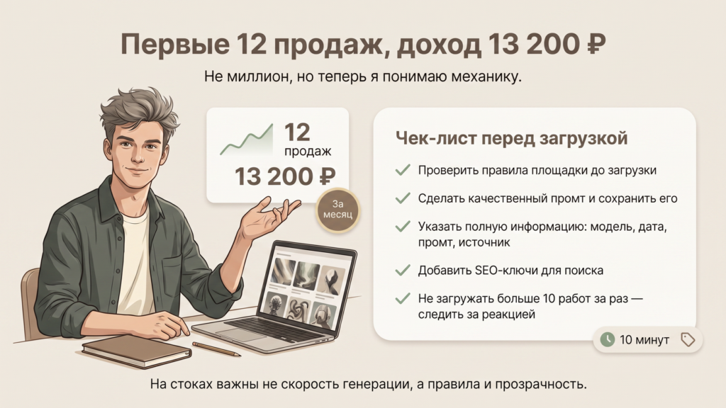 «Первые 12 продаж, доход 13 200 ₽ — и чек-лист для себя»