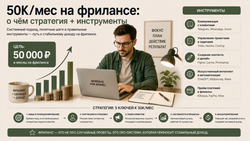 50К/мес на фрилансе: о чём стратегия + инструменты и 3 ниши, 2 площадки, 1 пайплайн — и стабильный доход без «холодных» рассылок
