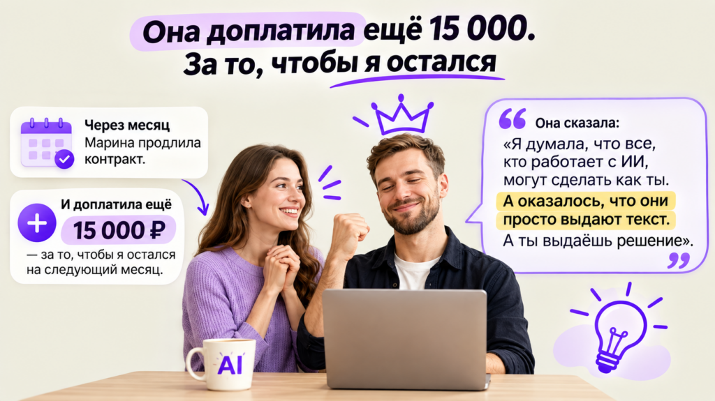 «Она доплатила ещё 15 000. За то, чтобы я остался»