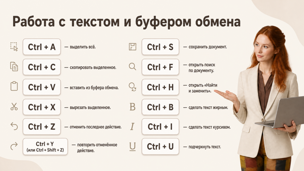 Подборка популярных горячих клавиш — Работа с текстом и буфером обмена