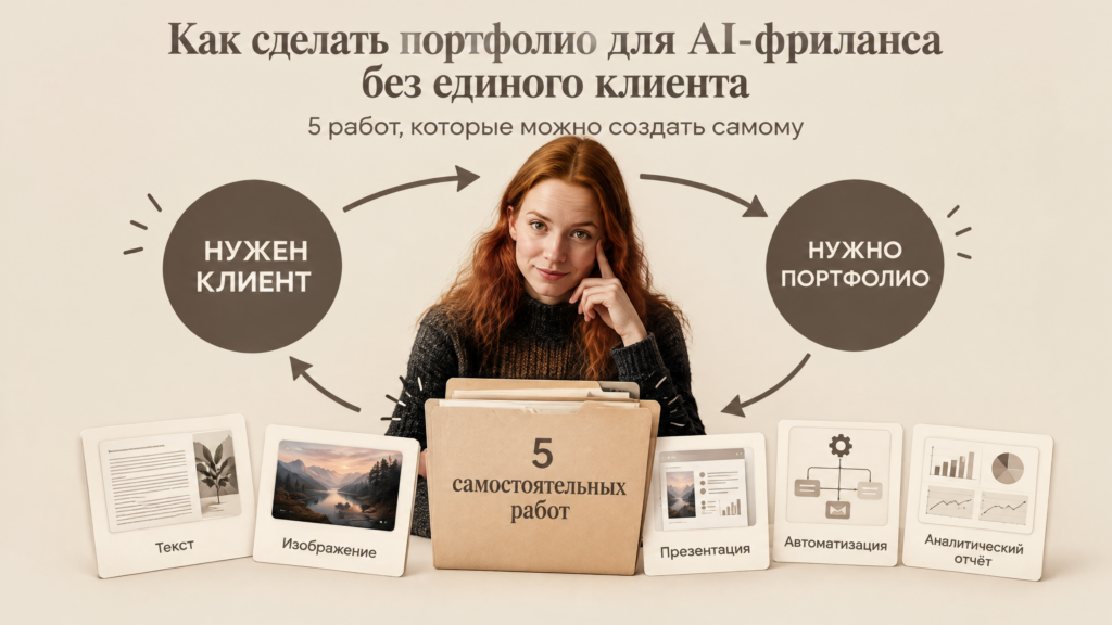 Как сделать портфолио для AI-фриланса без единого клиента: 5 работ, которые можно создать самому