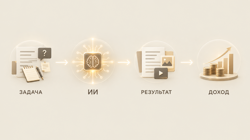 Задача → ИИ → результат → доход